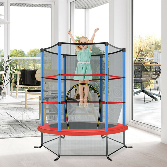 NNECW Mini Kids Trampoline with Enclosure Net for Family Games Blue