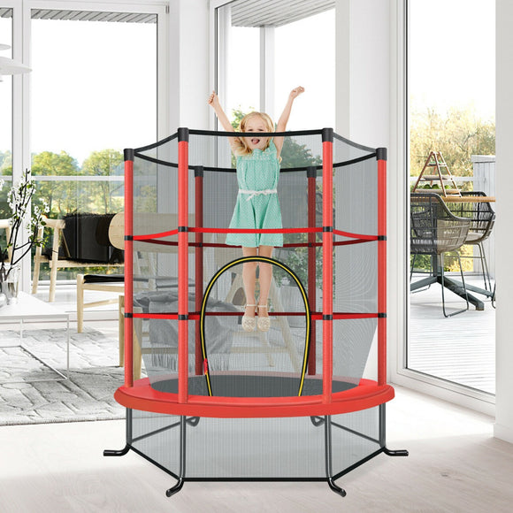 NNECW Mini Kids Trampoline with Enclosure Net for Family Games Red