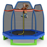 NNECW Kids Trampoline with Safety Enclosure Net for Outdoor Play-Blue