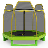 NNECW Kids Trampoline with Safety Enclosure Net for Outdoor Play-Green
