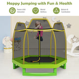 NNECW Kids Trampoline with Safety Enclosure Net for Outdoor Play-Green