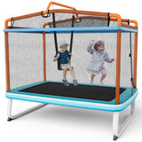 NNECW 3-in-1 Rectangle Trampoline for Kids with Swing & Horizontal Bar-Orange