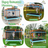 NNECW 3-in-1 Rectangle Trampoline for Kids with Swing & Horizontal Bar-Orange