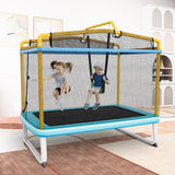 NNECW 3-in-1 Rectangle Trampoline for Kids with Swing &amp Horizontal Bar-Yellow