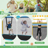 NNECW 3-in-1 Rectangle Trampoline for Kids with Swing &amp Horizontal Bar-Yellow