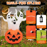 NNECW 182CM Halloween Blow Up Pumpkin and Ghost Combo with Built-in LED & Blower