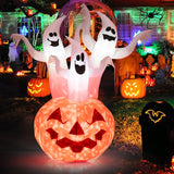 NNECW 182CM Halloween Blow Up Pumpkin and Ghost Combo with Built-in LED & Blower