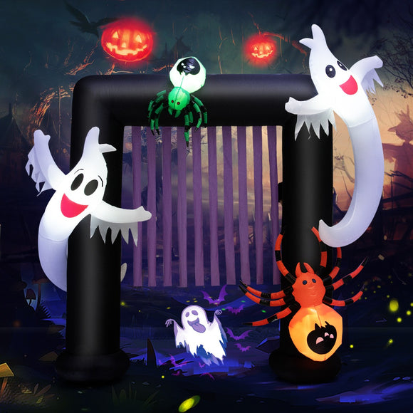 NNECW 230CM Halloween Inflatable Archway with 2 Haunted Ghosts & 2 Spiders