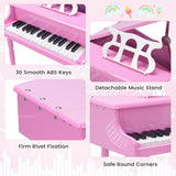 NNECW 30 Keys Piano Keyboard Toy with Sheet Music Stand for Kids-Pink