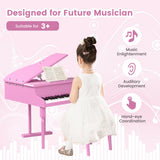 NNECW 30 Keys Piano Keyboard Toy with Sheet Music Stand for Kids-Pink