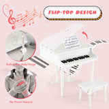 NNECW 30 Keys Piano Keyboard Toy with Sheet Music Stand for Kids-White
