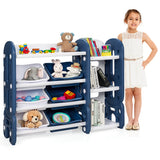 NNECW Kids Toy Storage Organizer with Bookshelf for Childs Bedroom-Blue