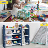 NNECW Kids Toy Storage Organizer with Bookshelf for Childs Bedroom-Blue