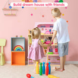 NNECW 4-Story Wooden Doll House with 13 Pieces Furniture & Accessories for Kids