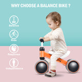 NNECW Baby Balance Training Bike with 4 Wheels for Infant-Orange