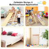 NNECW Wooden Climbing Triangle Ladder with Safety Triangular Structure-Natural