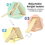 NNECW Wooden Climbing Triangle Ladder with Safety Triangular Structure-Natural