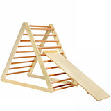NNECW Wooden Climbing Triangle Ladder with Safety Triangular Structure-Natural