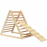 NNECW Wooden Climbing Triangle Ladder with Safety Triangular Structure-Natural