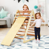 NNECW Wooden Climbing Triangle Ladder with Safety Triangular Structure-Natural