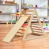 NNECW Wooden Climbing Triangle Ladder with Safety Triangular Structure-Natural
