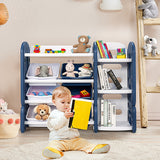 NNECW Kids Toy Storage Organizer with Bookshelf for Childs Bedroom-Blue