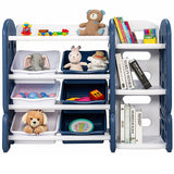 NNECW Kids Toy Storage Organizer with Bookshelf for Childs Bedroom-Blue