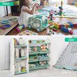 NNECW Kids Toy Storage Organizer with Bookshelf for Childs Bedroom-Green
