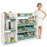 NNECW Kids Toy Storage Organizer with Bookshelf for Childs Bedroom-Green