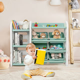 NNECW Kids Toy Storage Organizer with Bookshelf for Childs Bedroom-Green