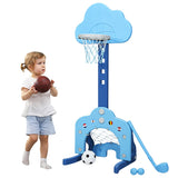 NNECW 3-in-1 Basketball Hoop Set Stand Adjustable Height-Navy