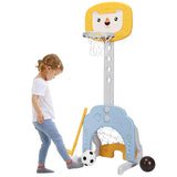 NNECW 3-In-1 Childrens Playground with Height-Adjustable Basketball Stand Yellow