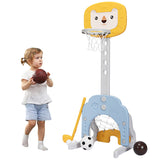 NNECW 3-In-1 Childrens Playground with Height-Adjustable Basketball Stand Yellow