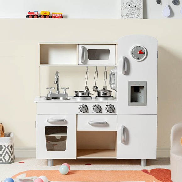 NNECW Wooden Pretend Cooking Food Playset with Water Dispenser for Kids