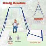 NNECW Heavy Duty Iron Swing Set with Stable A-Frame for Outdoor Play-Blue