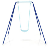 NNECW Heavy Duty Iron Swing Set with Stable A-Frame for Outdoor Play-Blue