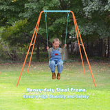 NNECW Heavy Duty Iron Swing Set with Stable A-Frame for Outdoor Play-Orange