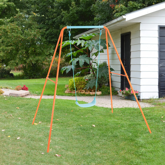 NNECW Heavy Duty Iron Swing Set with Stable A-Frame for Outdoor Play-Orange