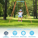 NNECW Heavy Duty Iron Swing Set with Stable A-Frame for Outdoor Play-Orange