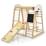 NNECW 8-in-1 Wooden Climbing Playset with Slide and Drawing Board