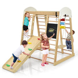 NNECW 8-in-1 Wooden Climbing Playset with Slide and Drawing Board