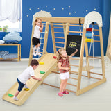 NNECW 8-in-1 Wooden Climbing Playset with Slide and Drawing Board