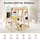 NNECW 8-in-1 Wooden Climbing Playset with Slide and Drawing Board