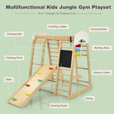 NNECW 8-in-1 Wooden Climbing Playset with Slide and Drawing Board