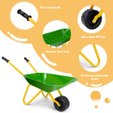 NNECW Kids Metal Wheelbarrow with Non-Slip Handle for Toddlers Green