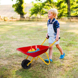 NNECW Kids Metal Wheelbarrow with Non-Slip Handle for Toddlers Red