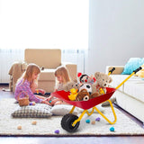 NNECW Kids Metal Wheelbarrow with Non-Slip Handle for Toddlers Red