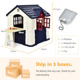 NNECW Kids Pretend Toy Playhouse with Working Doors and Windows for Boys and Girls-Blue