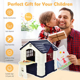 NNECW Kids Pretend Toy Playhouse with Working Doors and Windows for Boys and Girls-Blue