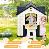 NNECW Kids Pretend Toy Playhouse with Working Doors and Windows for Boys and Girls-Blue